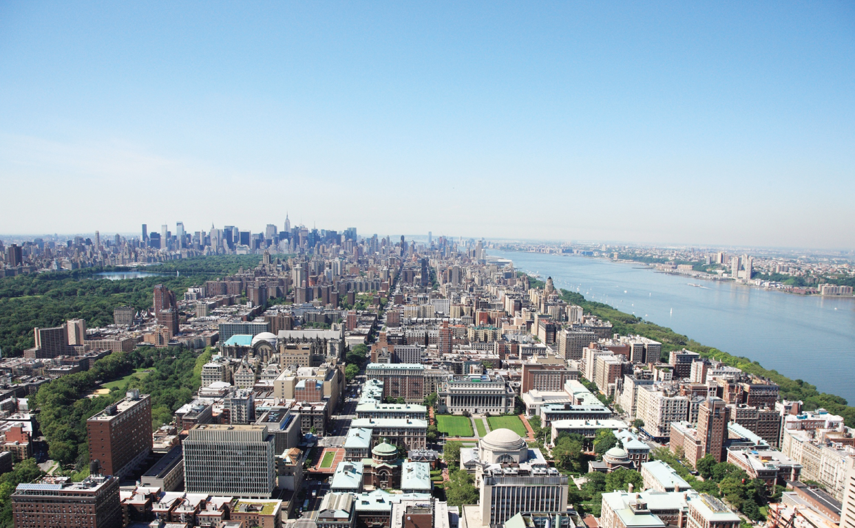 Aerial view on Columbia University, Central Park, the Hudson River.